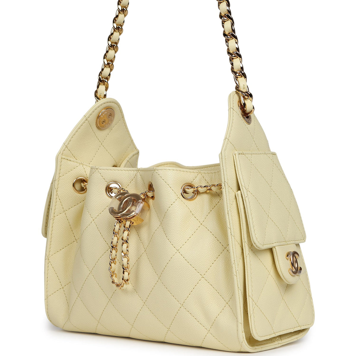 Chanel Mini 25 Hobo Bag Light Yellow Caviar Gold Hardware
