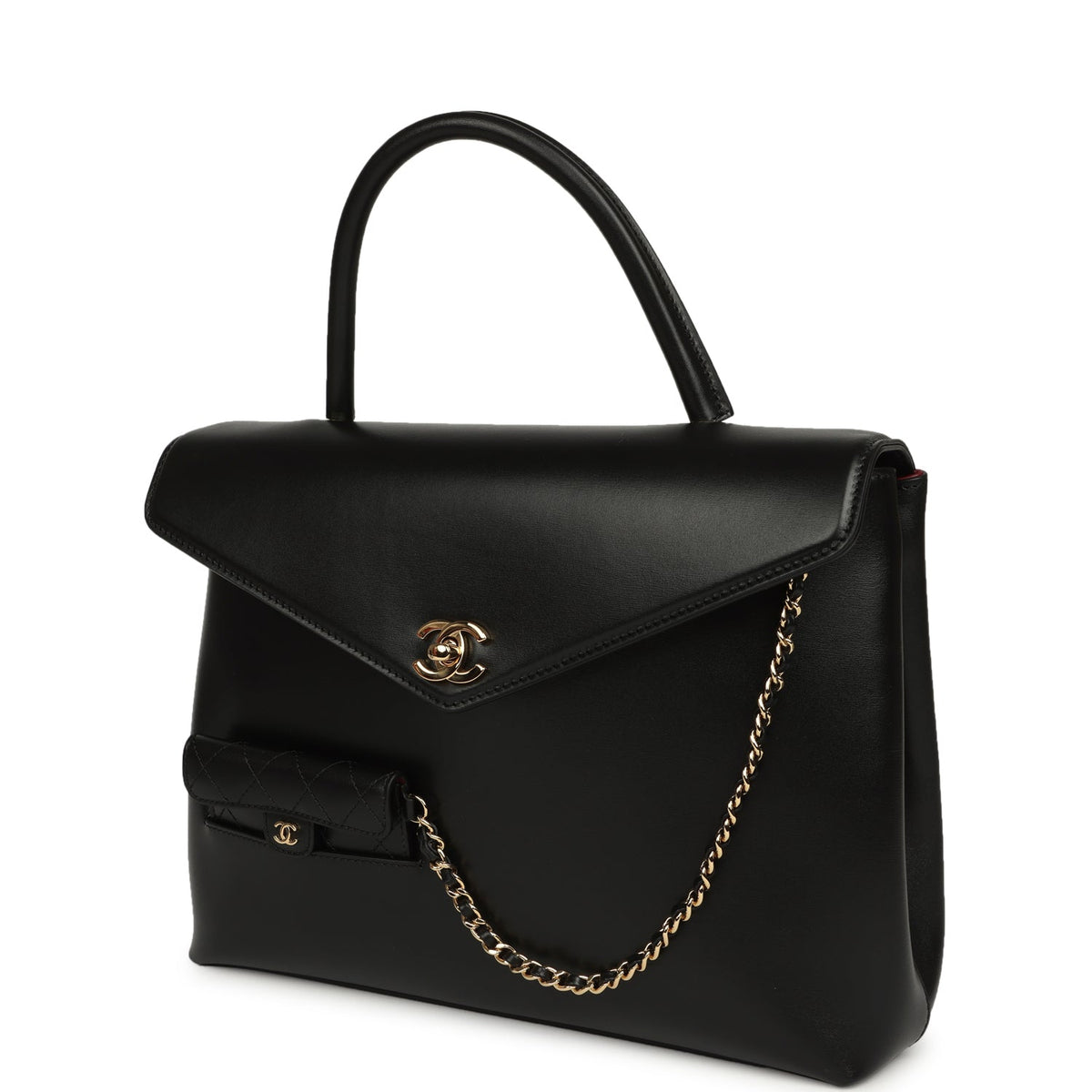 Chanel Top Handle Envelope Flap Bag Black Calfskin Gold Hardware