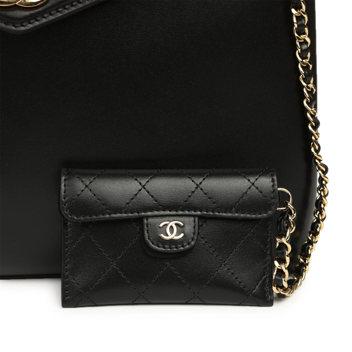Chanel Top Handle Envelope Flap Bag Black Calfskin Gold Hardware