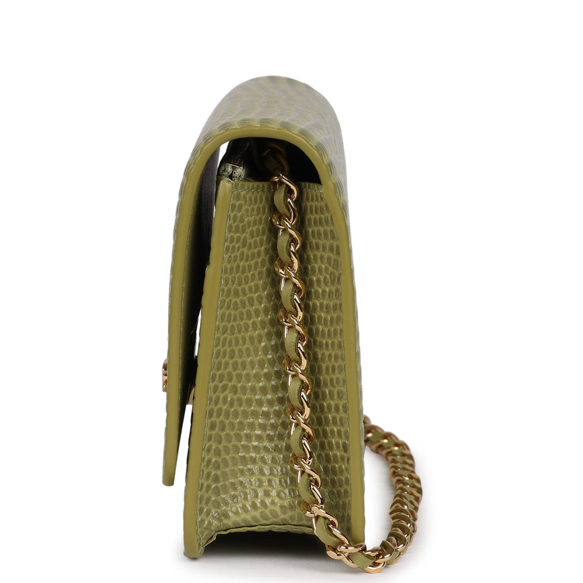 Chanel Wallet On Chain WOC Green Lizard Embossed Calfskin Gold Hardware