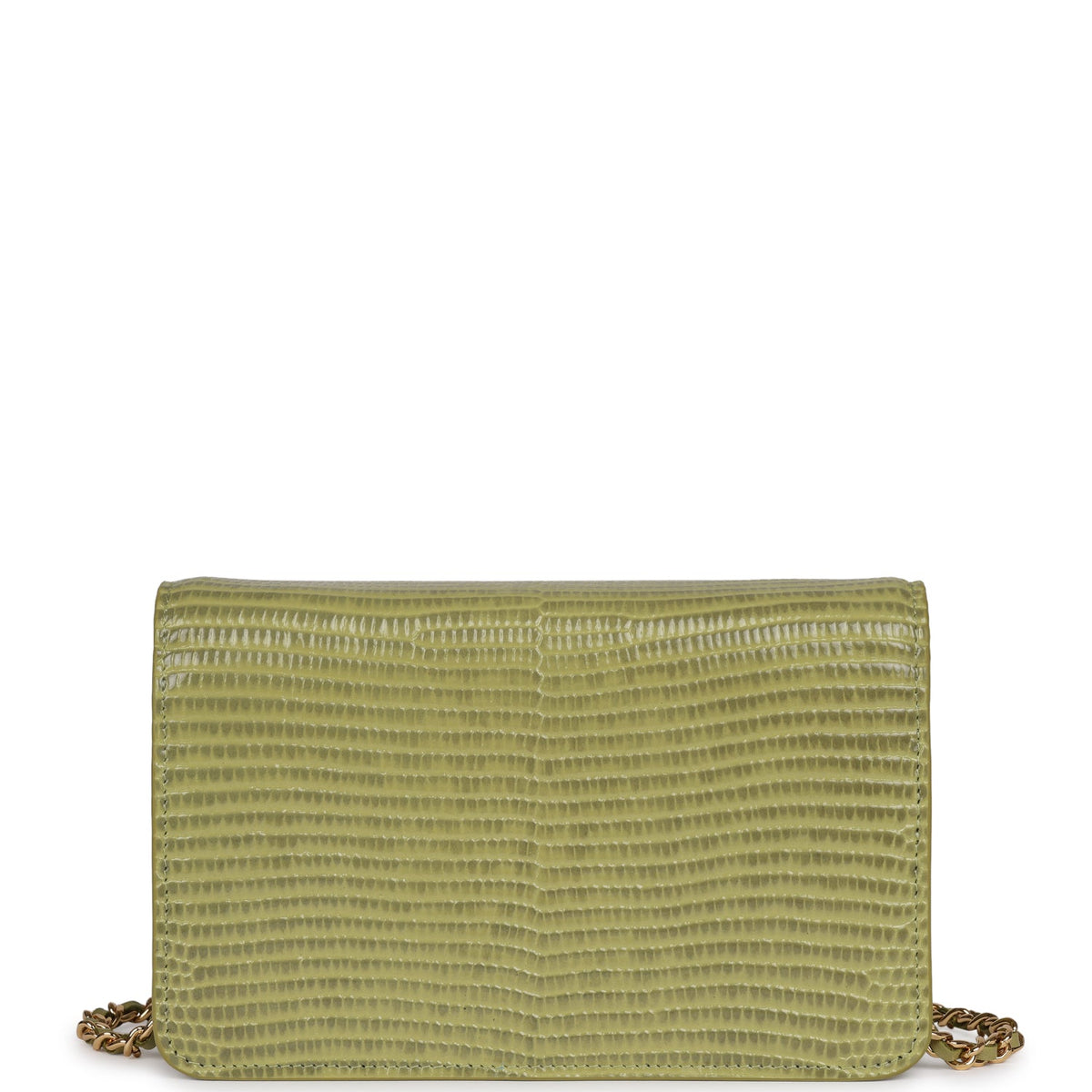 Chanel Wallet On Chain WOC Green Lizard Embossed Calfskin Gold Hardware