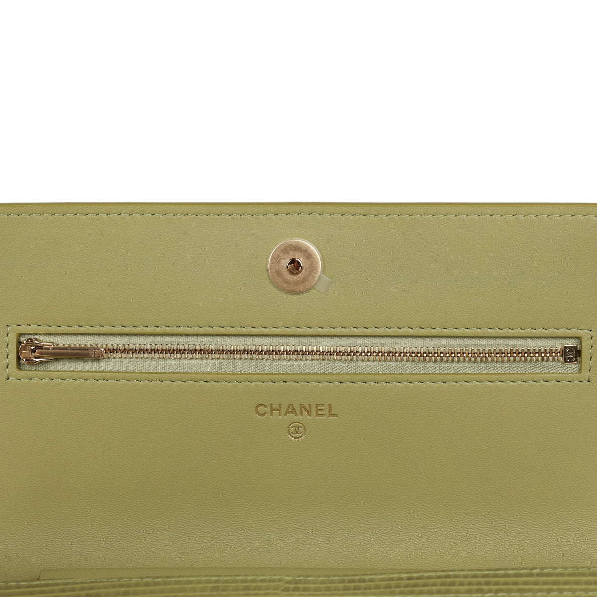 Chanel Wallet On Chain WOC Green Lizard Embossed Calfskin Gold Hardware