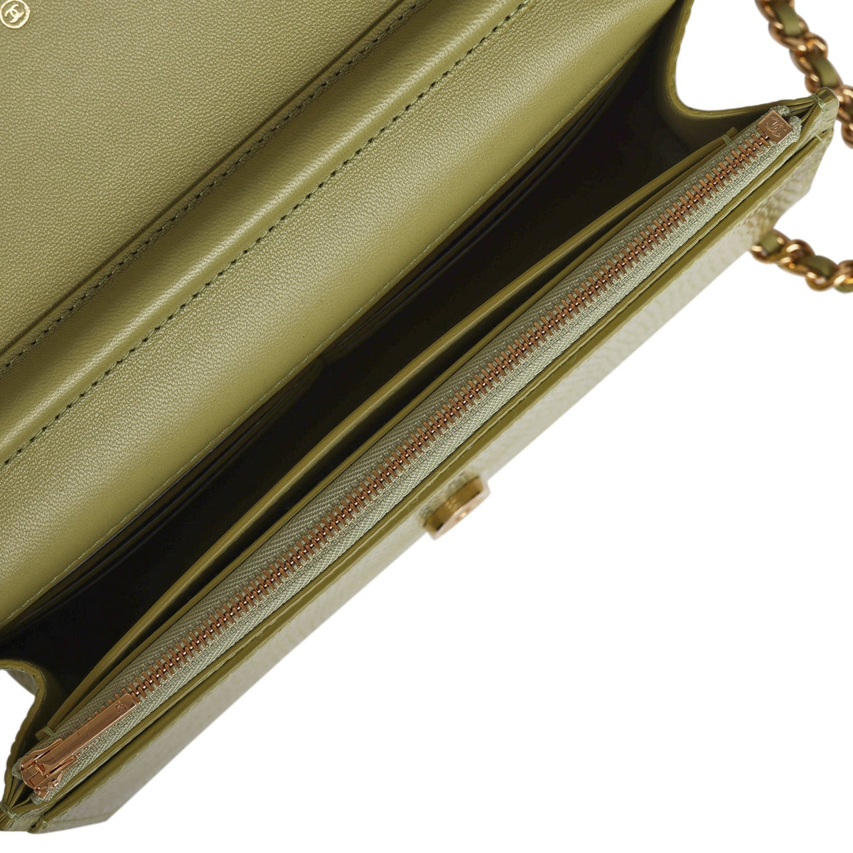 Chanel Wallet On Chain WOC Green Lizard Embossed Calfskin Gold Hardware