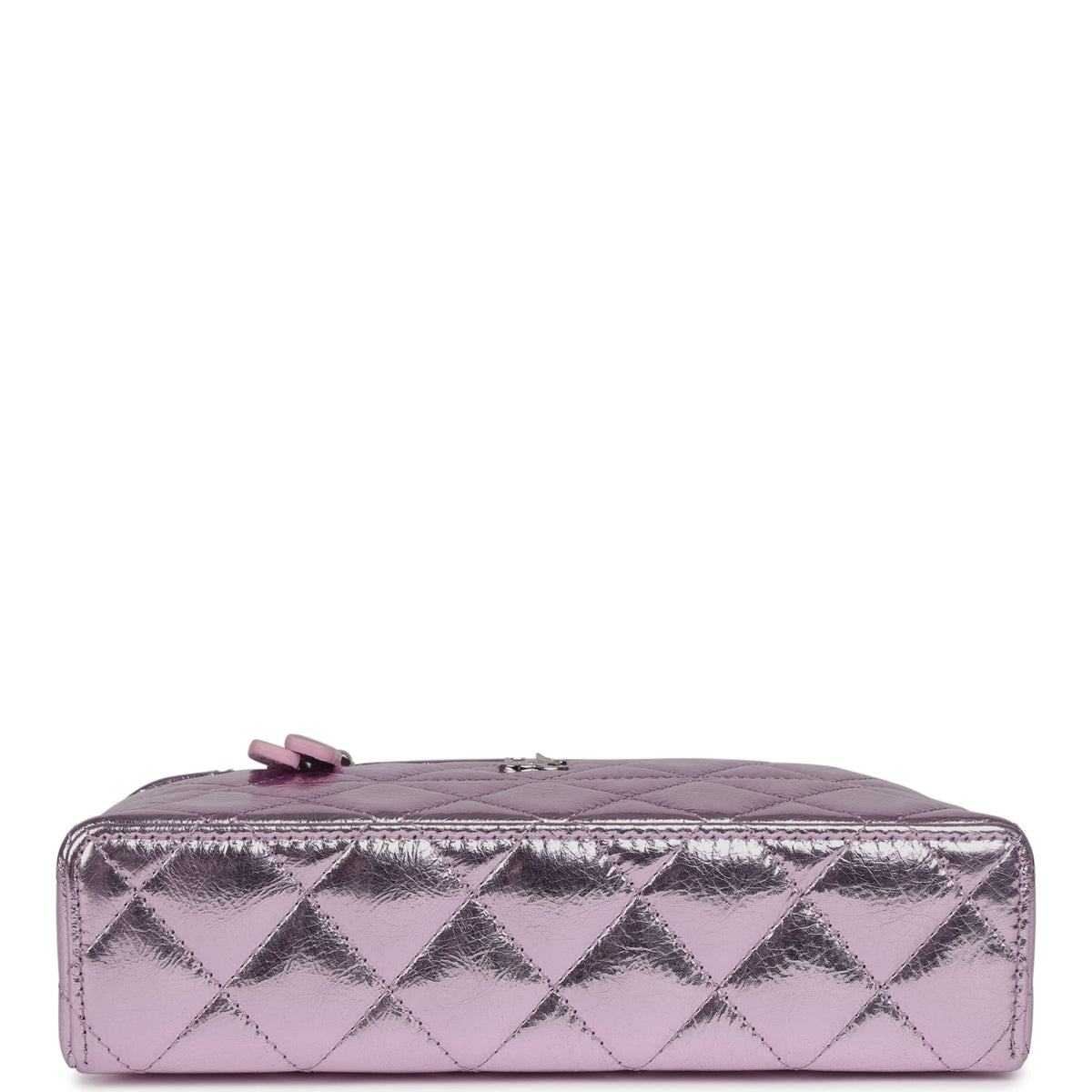 Chanel Top Handle Long Vanity Case with Chain Pink Metallic Calfskin Gold Hardware
