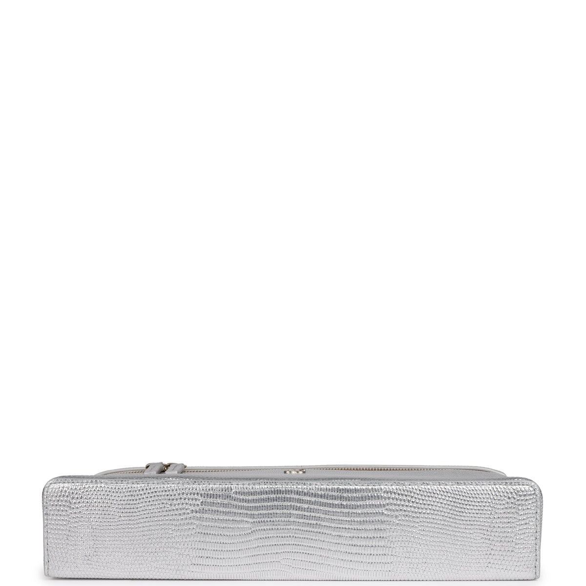 Chanel Top Handle Long Vanity Case with Chain Silver Metallic Lizard Embossed Calfskin Light Gold Hardware