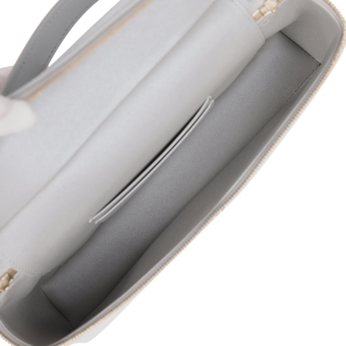 Chanel Top Handle Long Vanity Case with Chain Silver Metallic Lizard Embossed Calfskin Light Gold Hardware