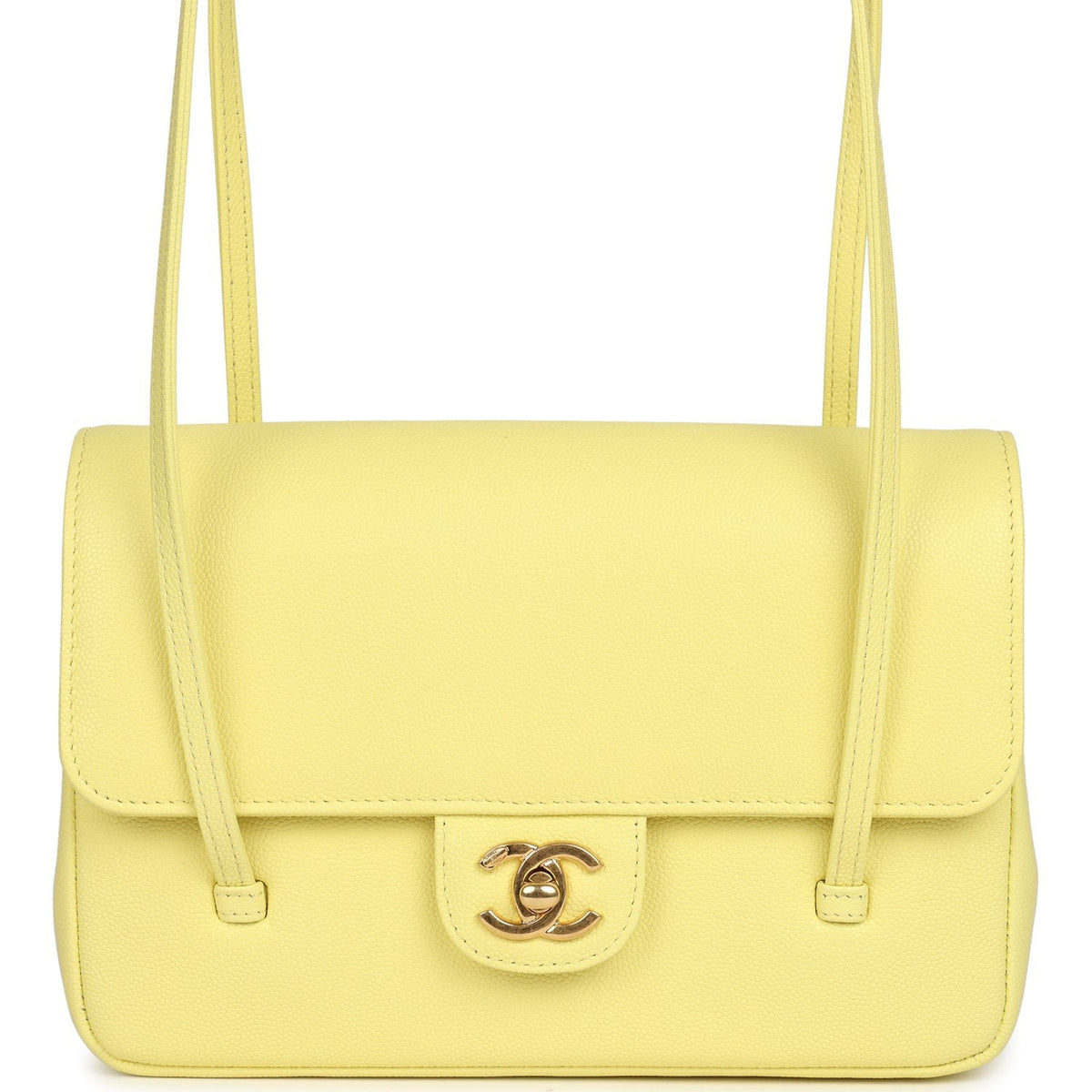 Chanel Small Preppy Coco Flap Bag Light Yellow Caviar Brushed Gold Hardware