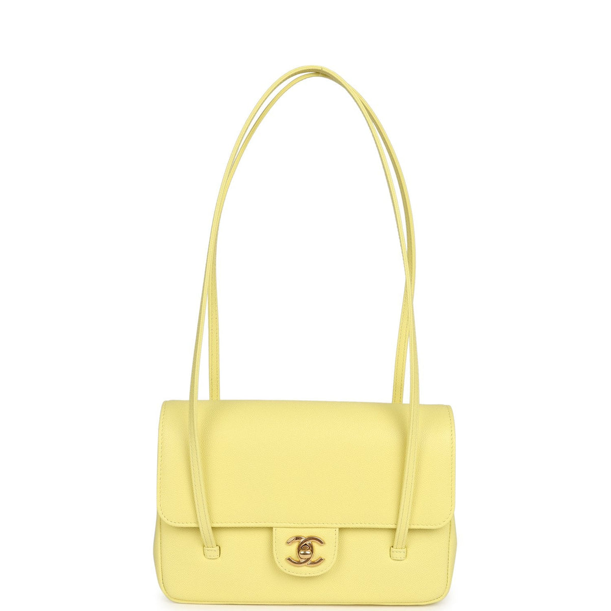 Chanel Small Preppy Coco Flap Bag Light Yellow Caviar Brushed Gold Hardware