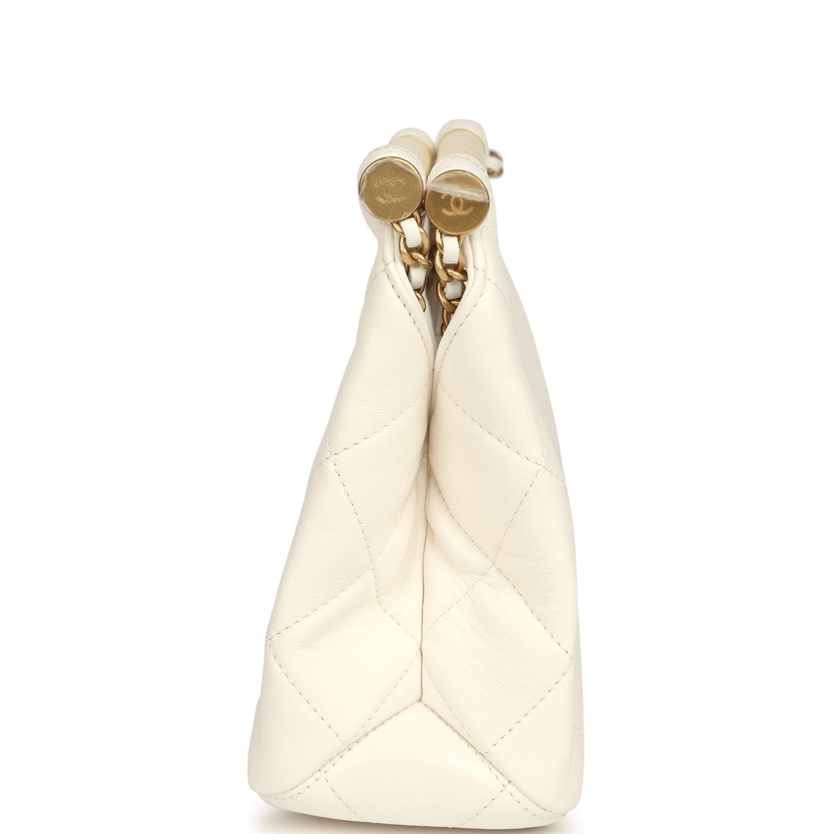 Chanel Pearl Top Handle Small Shopping Bag White Shiny Lambskin Brushed Gold Hardware