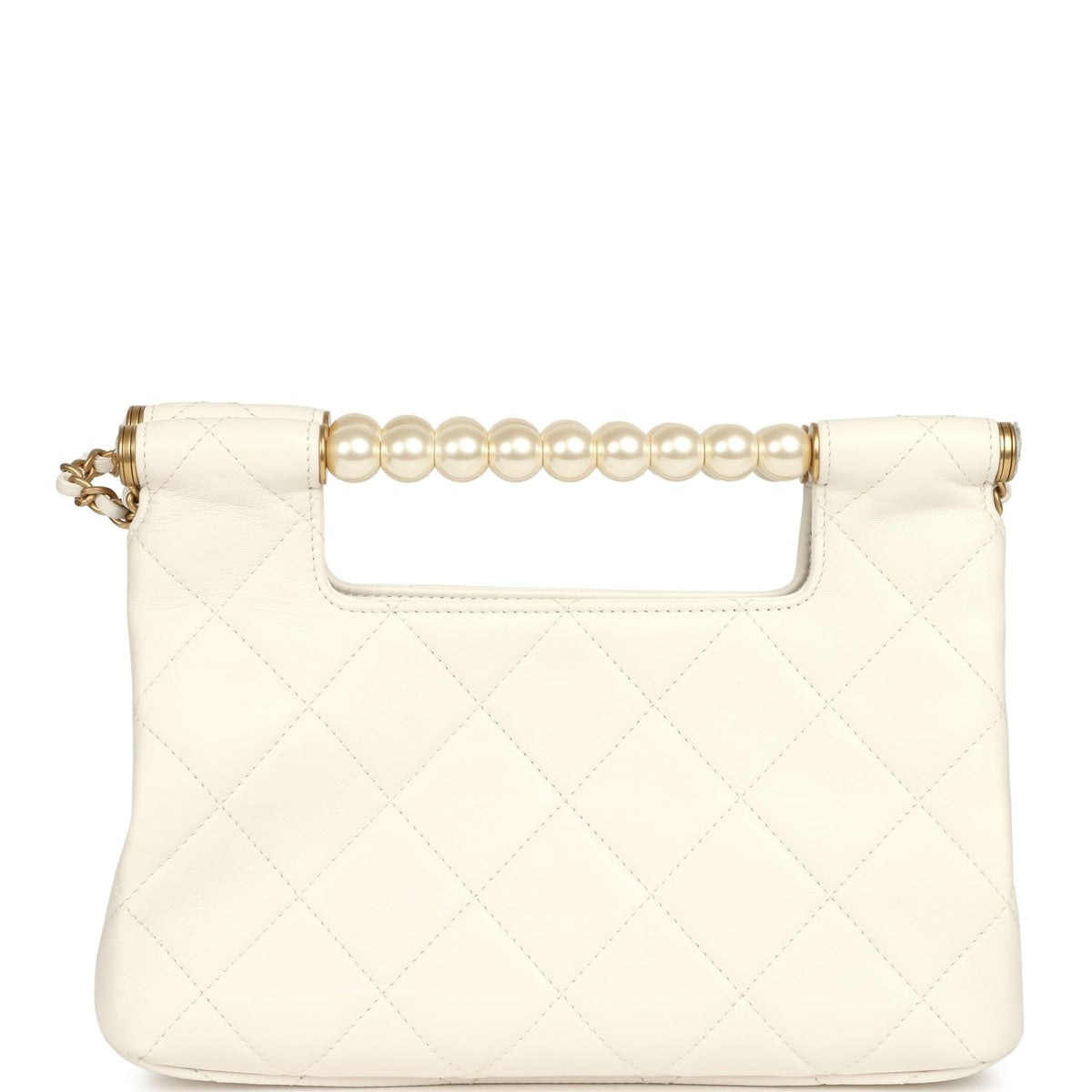 Chanel Pearl Top Handle Small Shopping Bag White Shiny Lambskin Brushed Gold Hardware