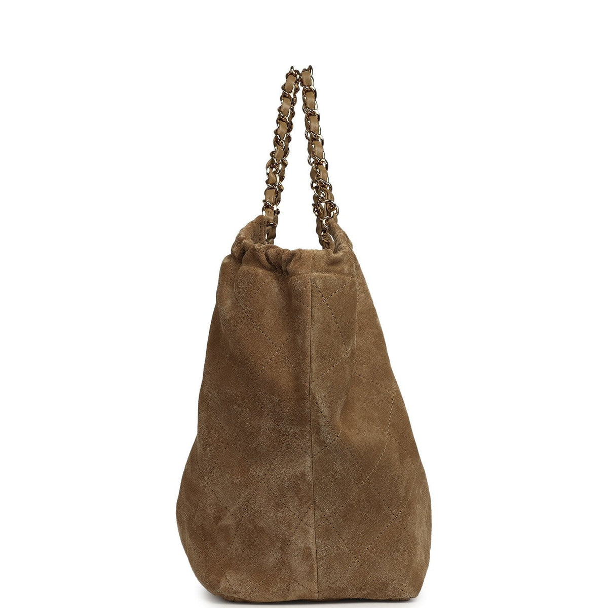 Chanel Large CC Cabas Hobo Bag Dark Beige Suede Gold Hardware