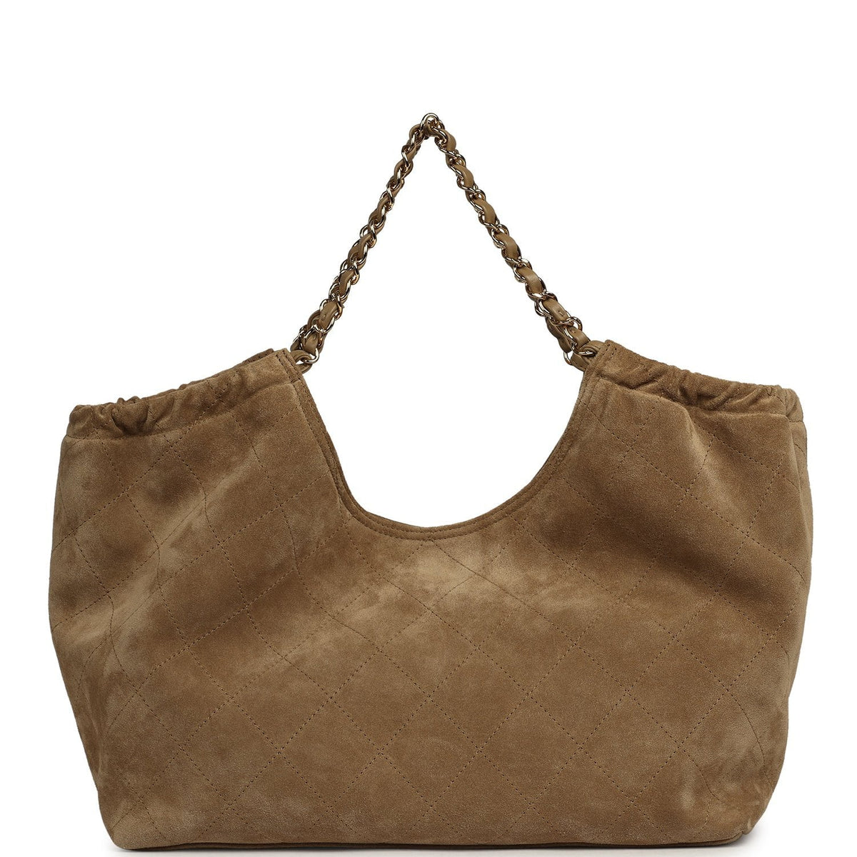 Chanel Large CC Cabas Hobo Bag Dark Beige Suede Gold Hardware