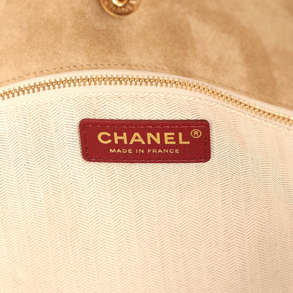 Chanel Large CC Cabas Hobo Bag Dark Beige Suede Gold Hardware