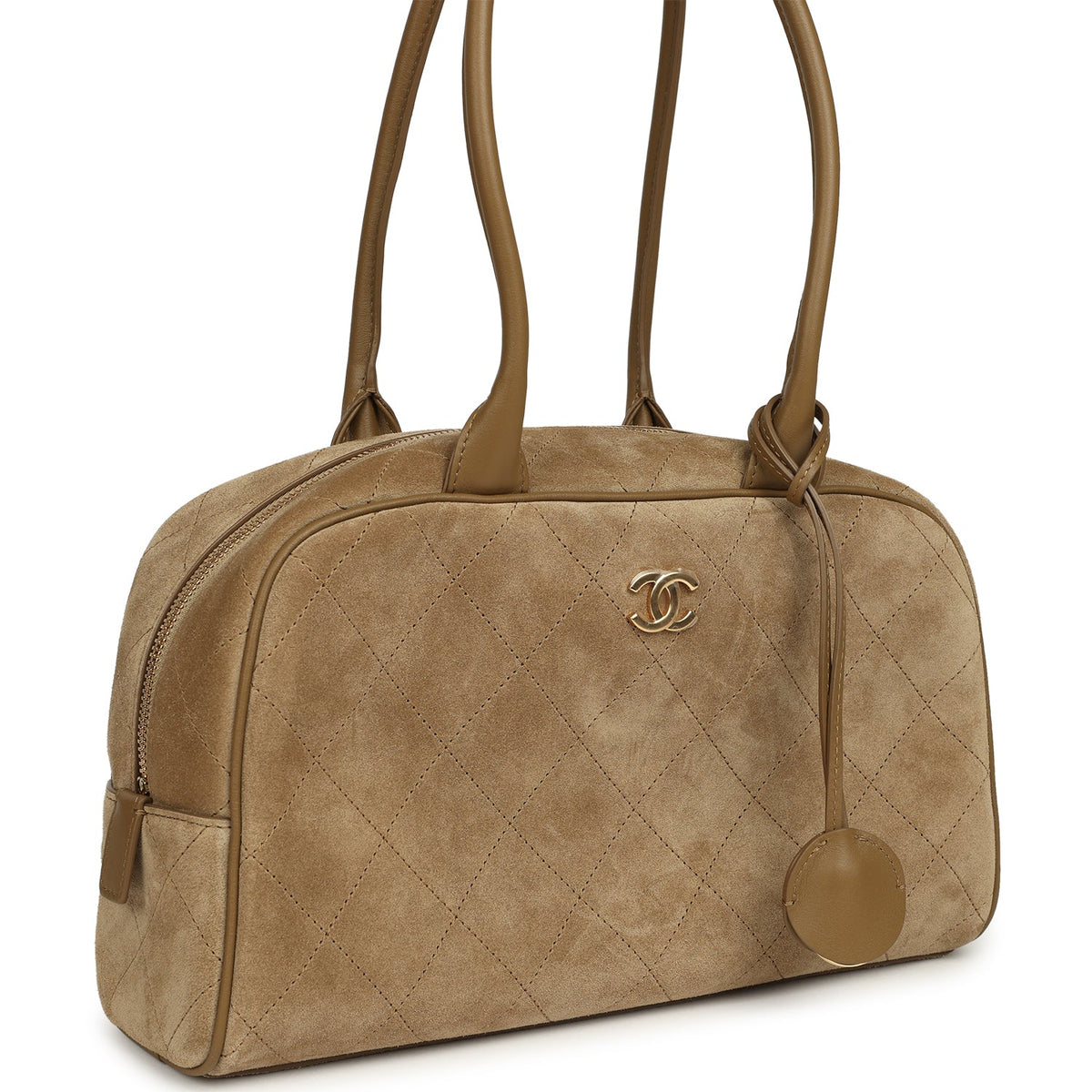Chanel Small "Perfect Bowling" Bag Dark Beige Suede Gold Hardware