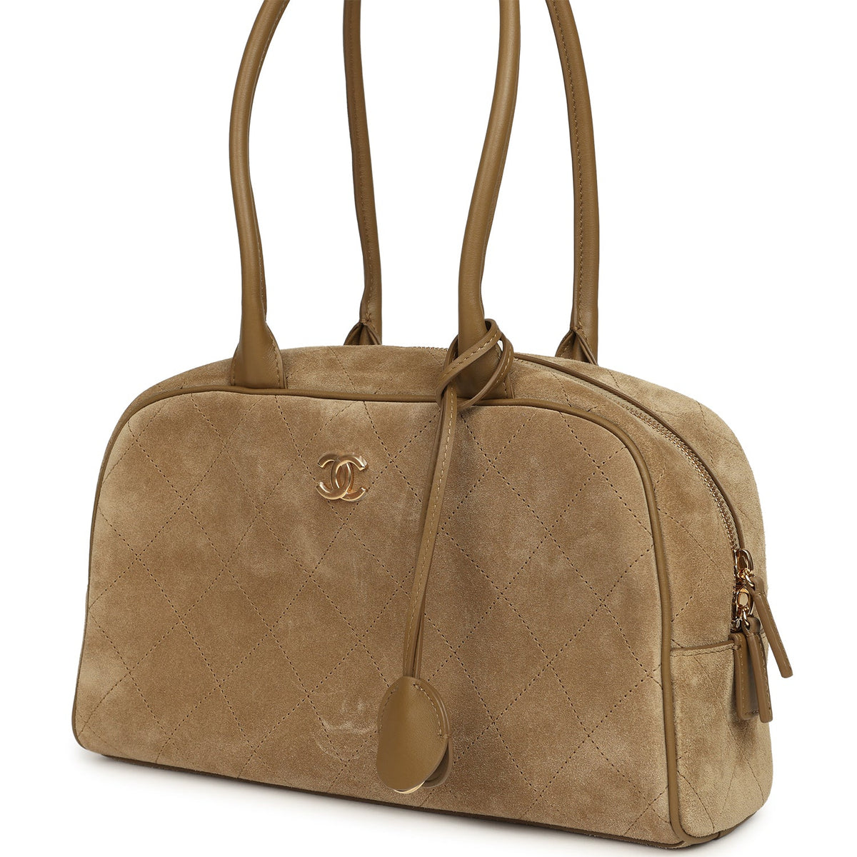 Chanel Small "Perfect Bowling" Bag Dark Beige Suede Gold Hardware