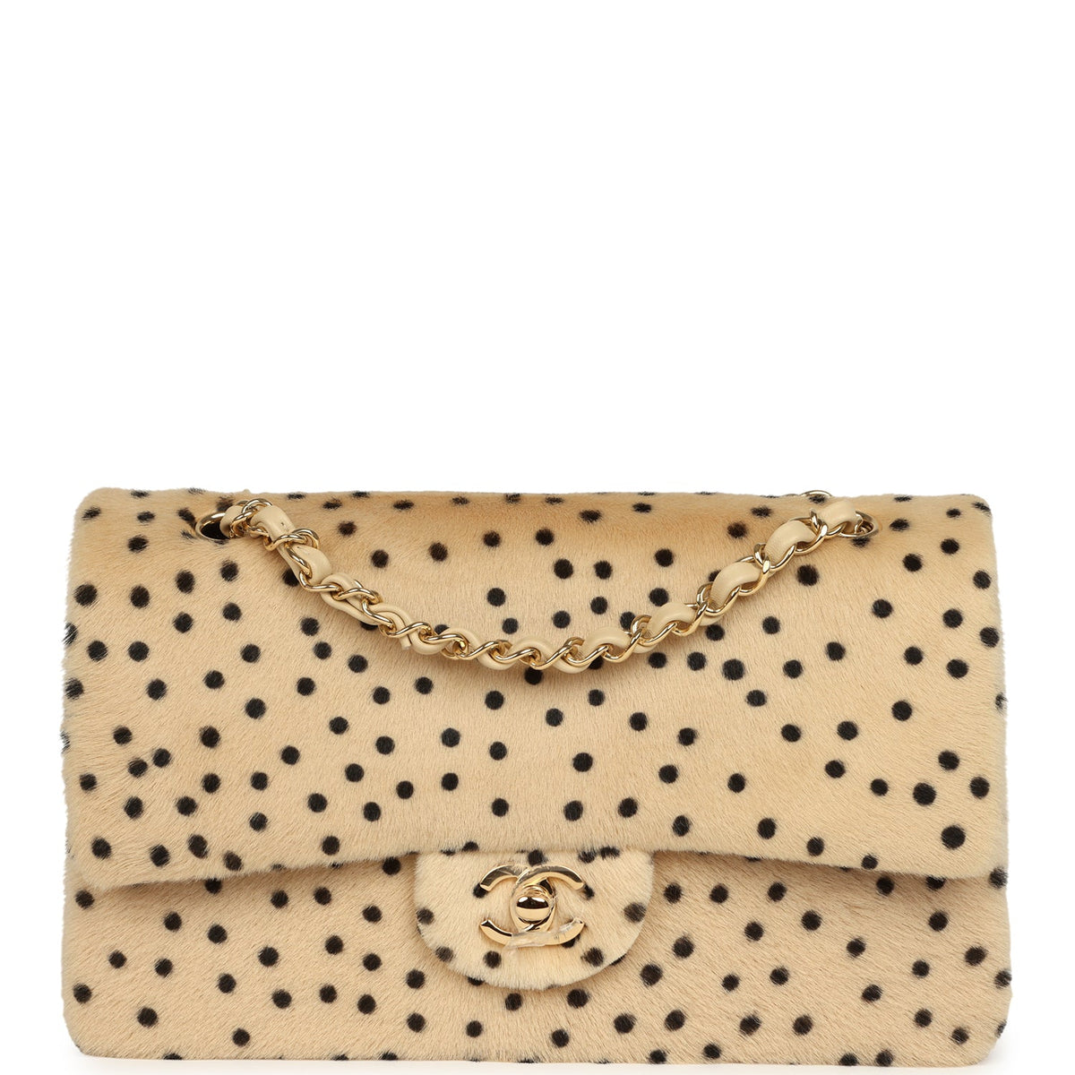 Chanel "Cheetah Print" Medium Flap Bag Light Beige Calf Hair and Black Lambskin Gold Hardware
