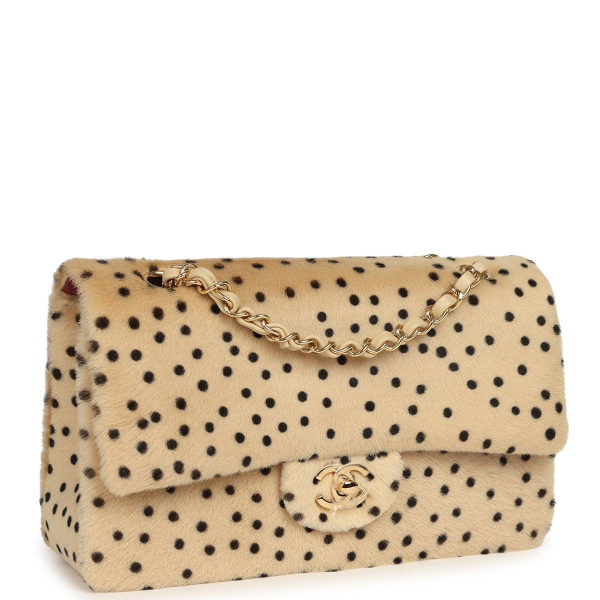 Chanel "Cheetah Print" Medium Flap Bag Light Beige Calf Hair and Black Lambskin Gold Hardware