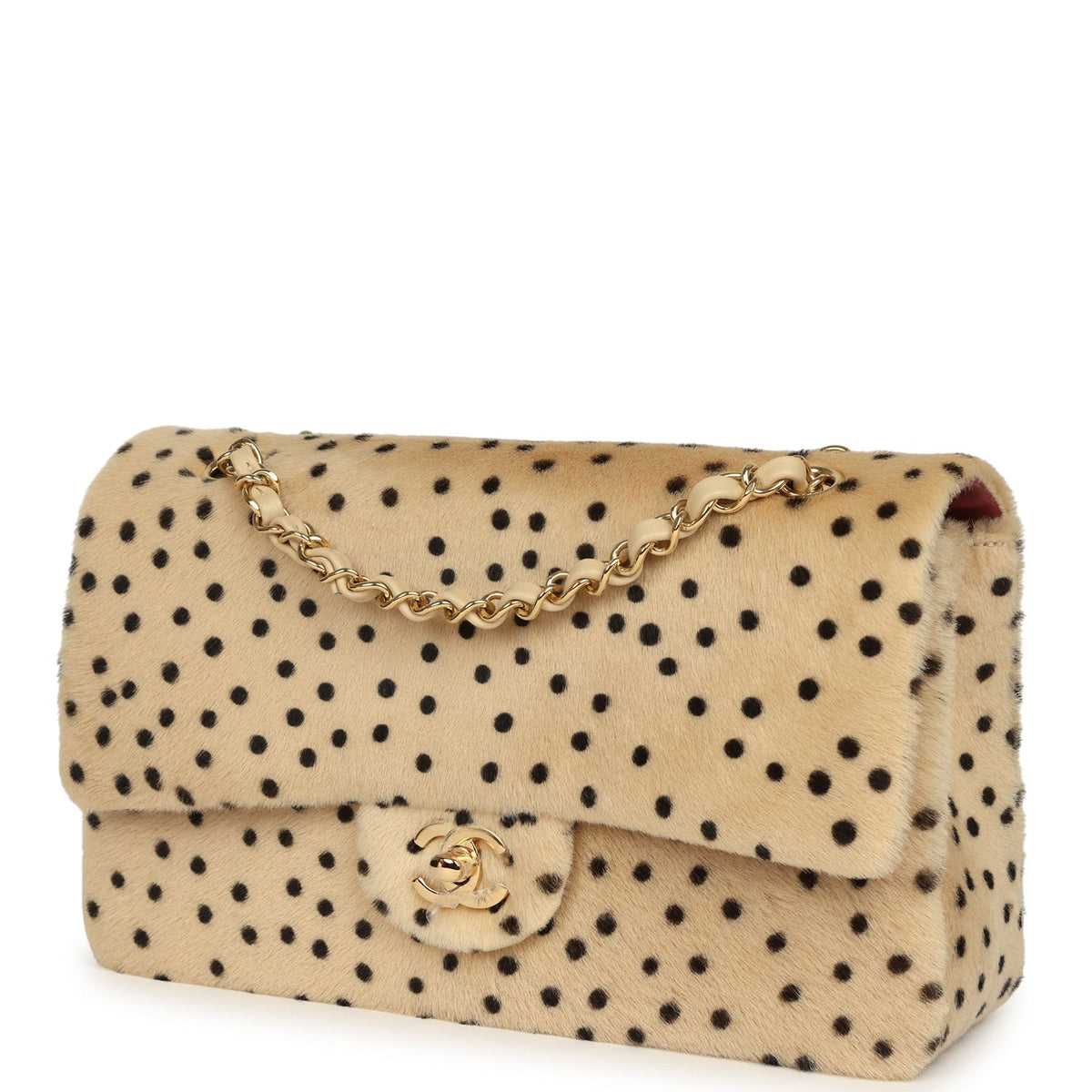 Chanel "Cheetah Print" Medium Flap Bag Light Beige Calf Hair and Black Lambskin Gold Hardware