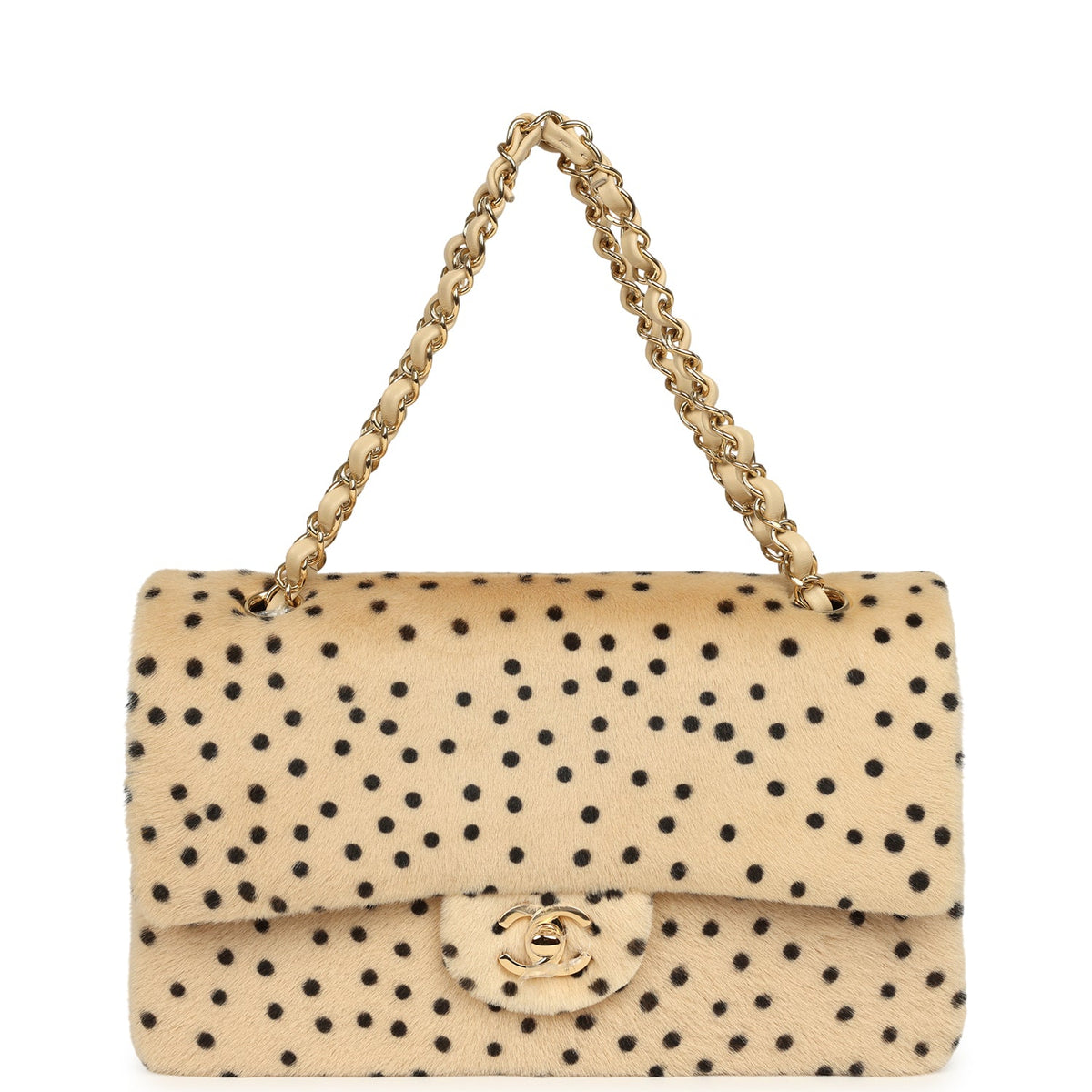 Chanel "Cheetah Print" Medium Flap Bag Light Beige Calf Hair and Black Lambskin Gold Hardware