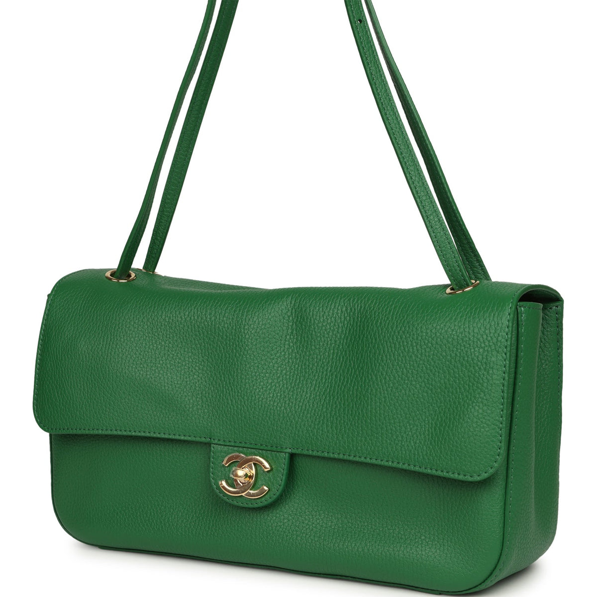 Chanel Maxi "Souplissimo" Small Flap Bag Green Grained Calfskin Gold Hardware