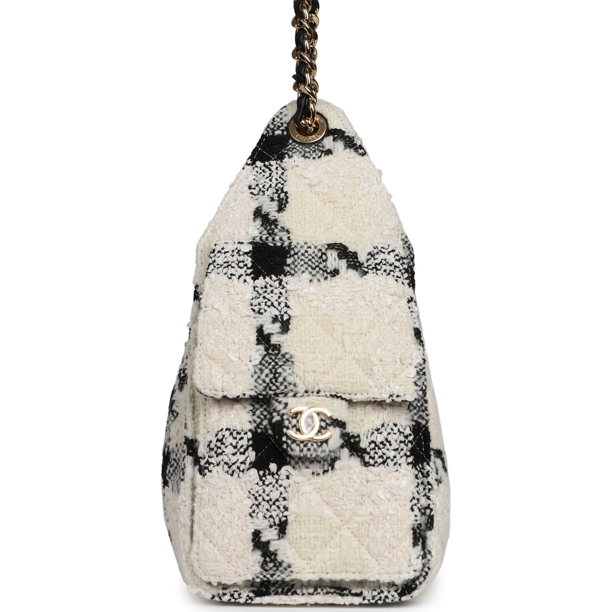 Chanel Small 25 Hobo Bag White, Black Tweed Gold Hardware
