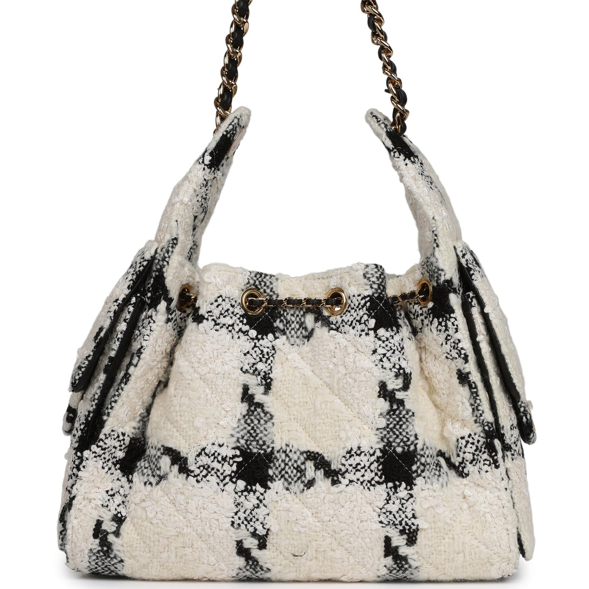 Chanel Small 25 Hobo Bag White, Black Tweed Gold Hardware