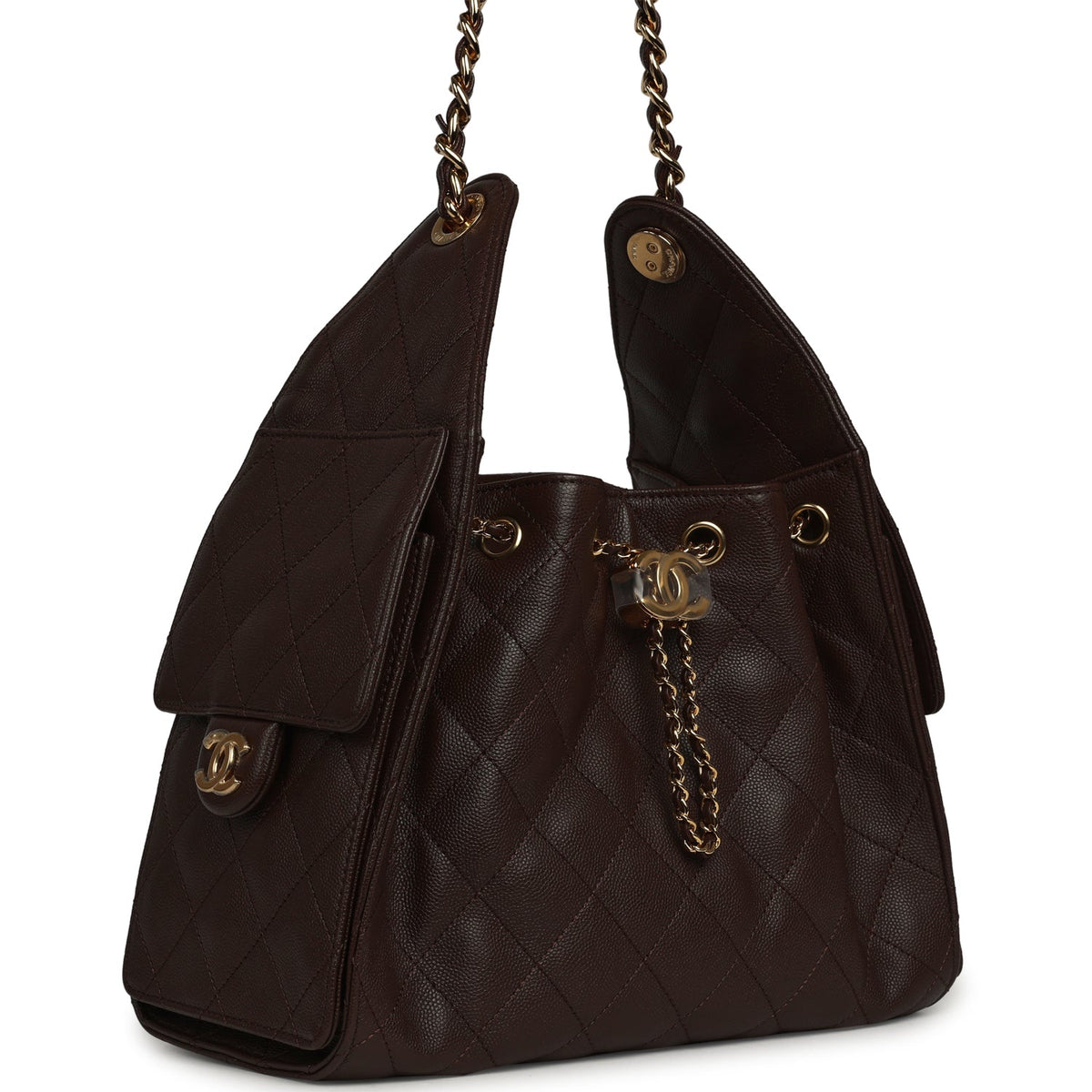 Chanel Small 25 Hobo Bag Dark Brown Caviar Gold Hardware