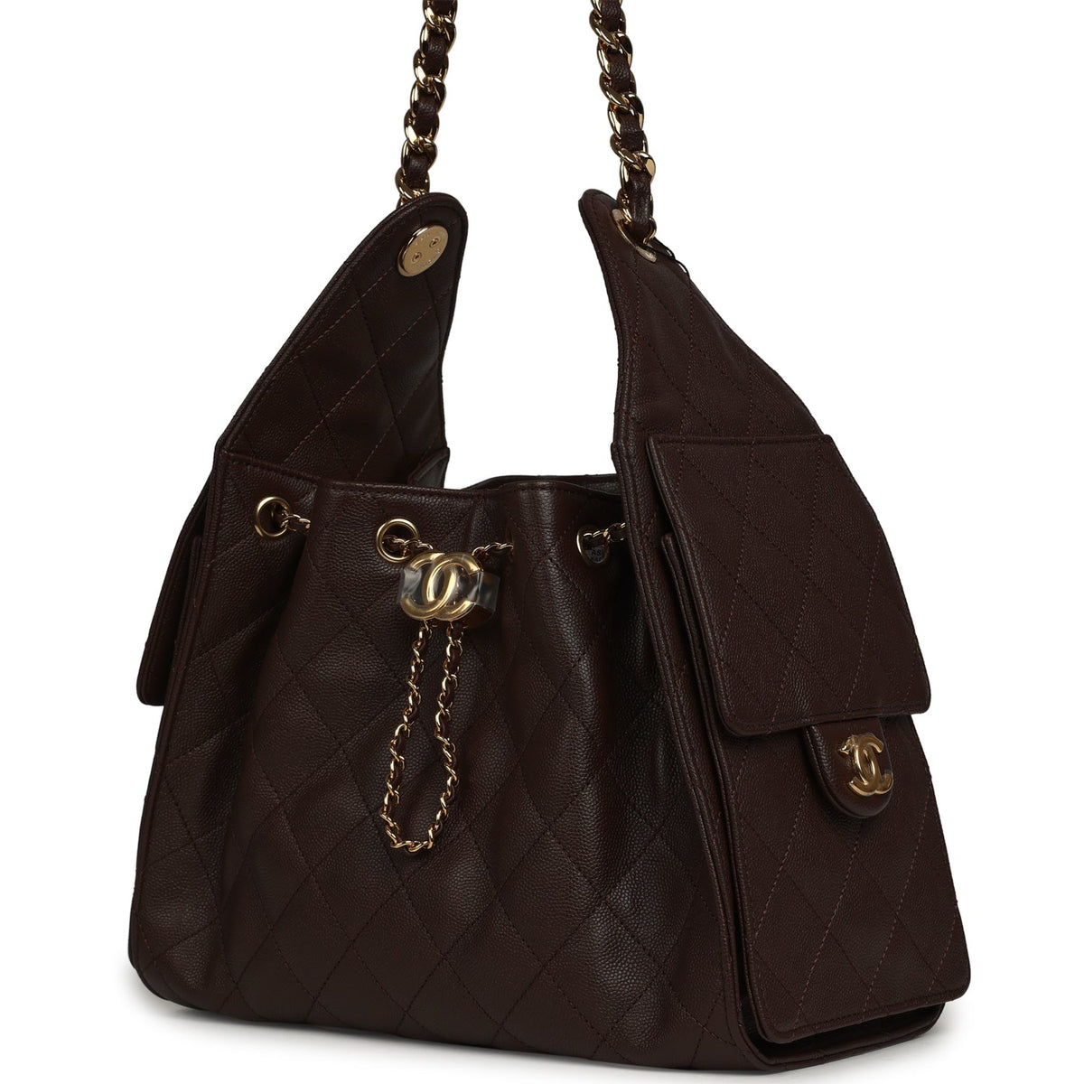 Chanel Small 25 Hobo Bag Dark Brown Caviar Gold Hardware
