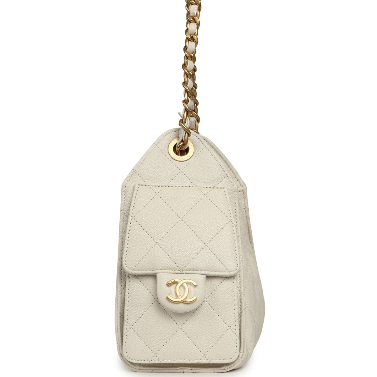 Chanel Mini 25 Hobo Bag White Caviar Antique Gold Hardware