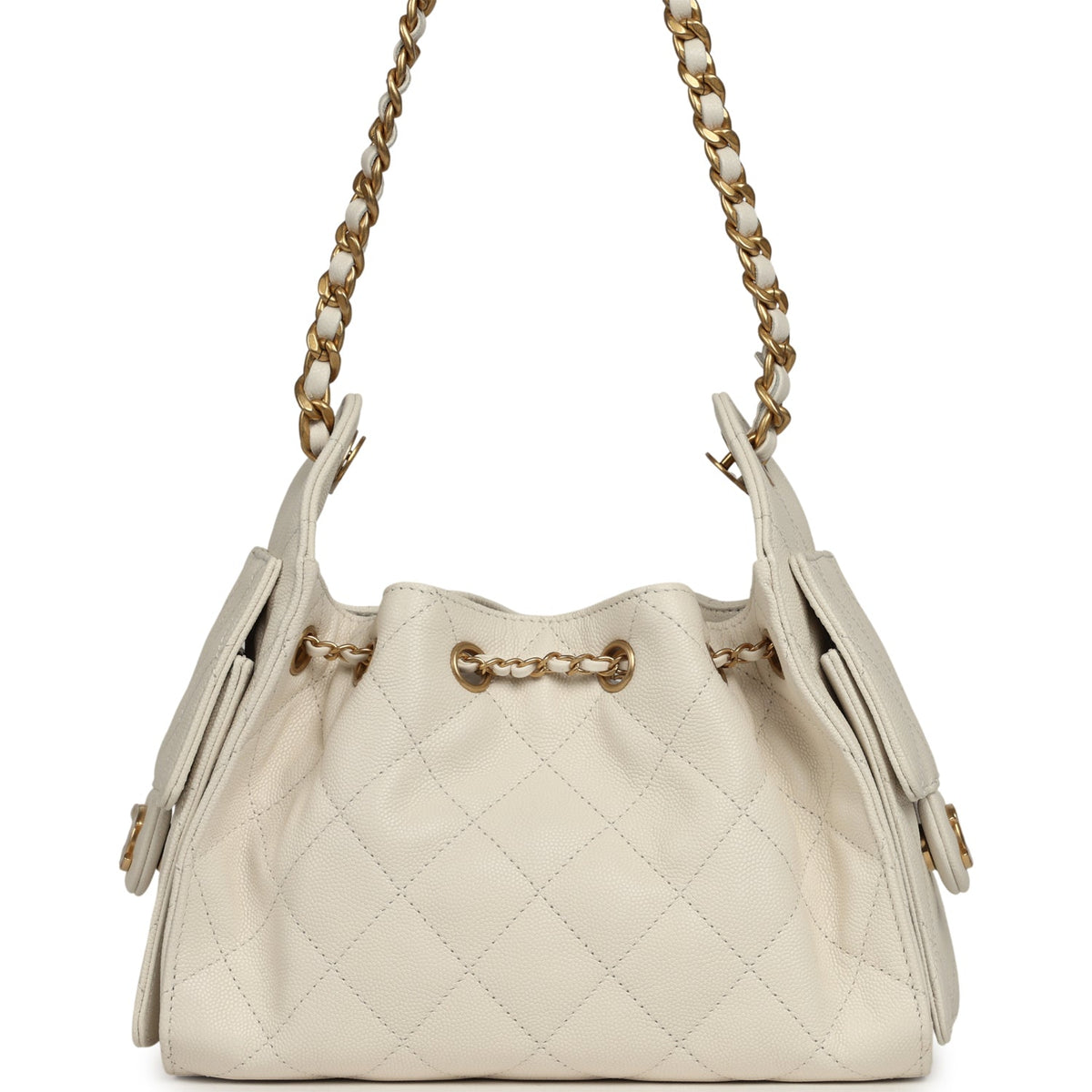 Chanel Mini 25 Hobo Bag White Caviar Antique Gold Hardware