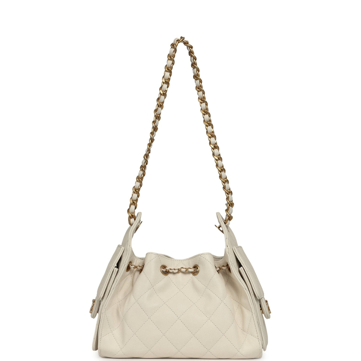 Chanel Mini 25 Hobo Bag White Caviar Antique Gold Hardware