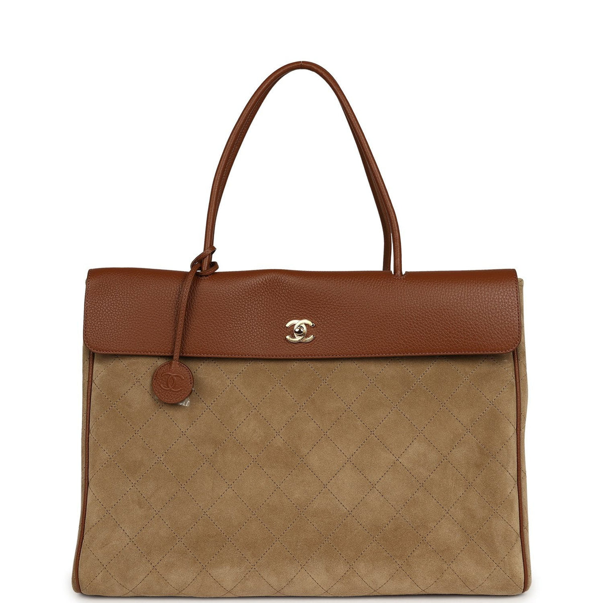 Chanel XXL "Urban Essential" Shopping Tote Dark Beige Suede, Camel Grained Calfskin Gold Hardware