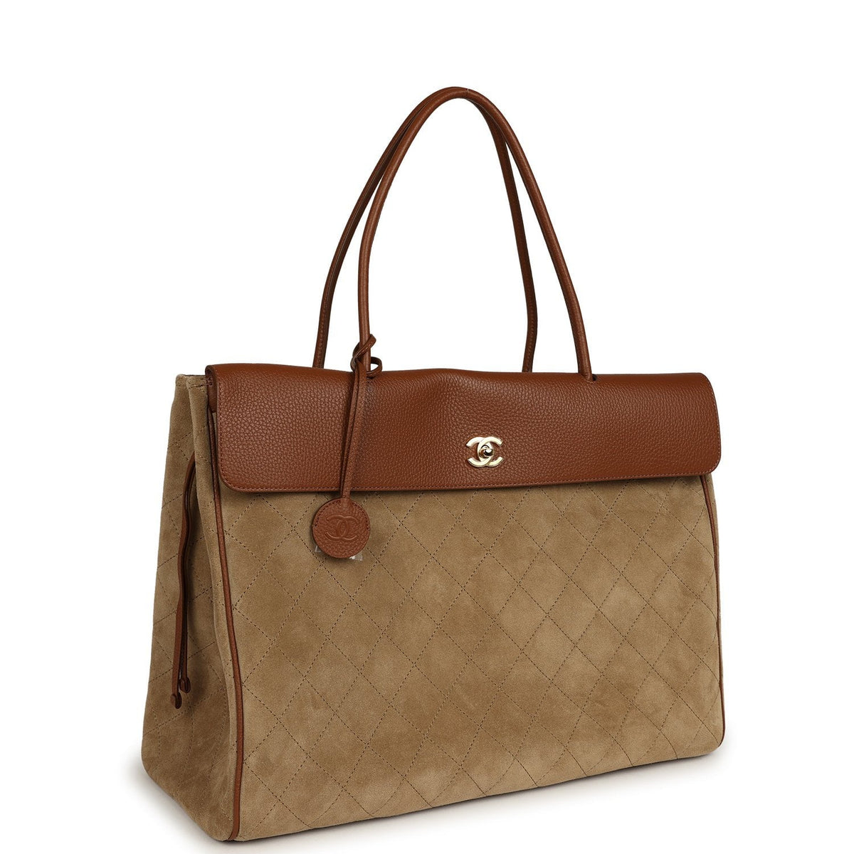 Chanel XXL "Urban Essential" Shopping Tote Dark Beige Suede, Camel Grained Calfskin Gold Hardware