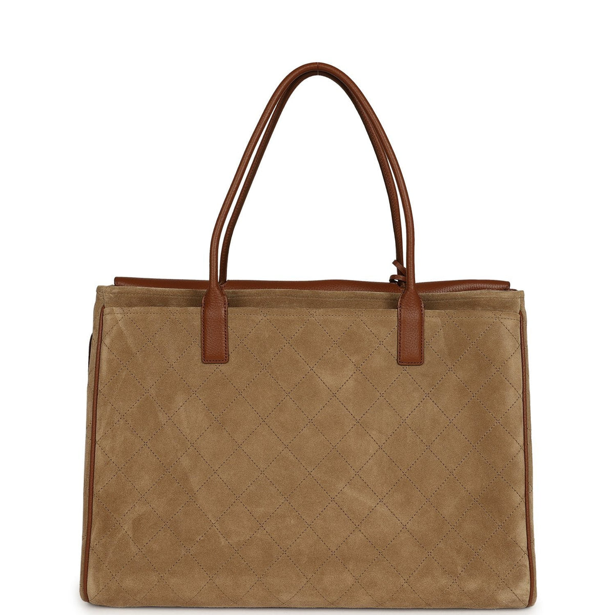 Chanel XXL "Urban Essential" Shopping Tote Dark Beige Suede, Camel Grained Calfskin Gold Hardware