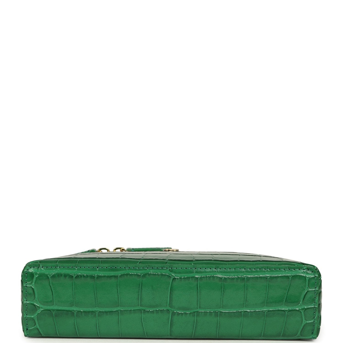 Chanel Top Handle Long Vanity Case with Chain Green Croc Embossed Calfskin Gold Hardware