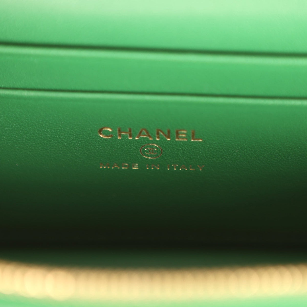 Chanel Top Handle Long Vanity Case with Chain Green Croc Embossed Calfskin Gold Hardware