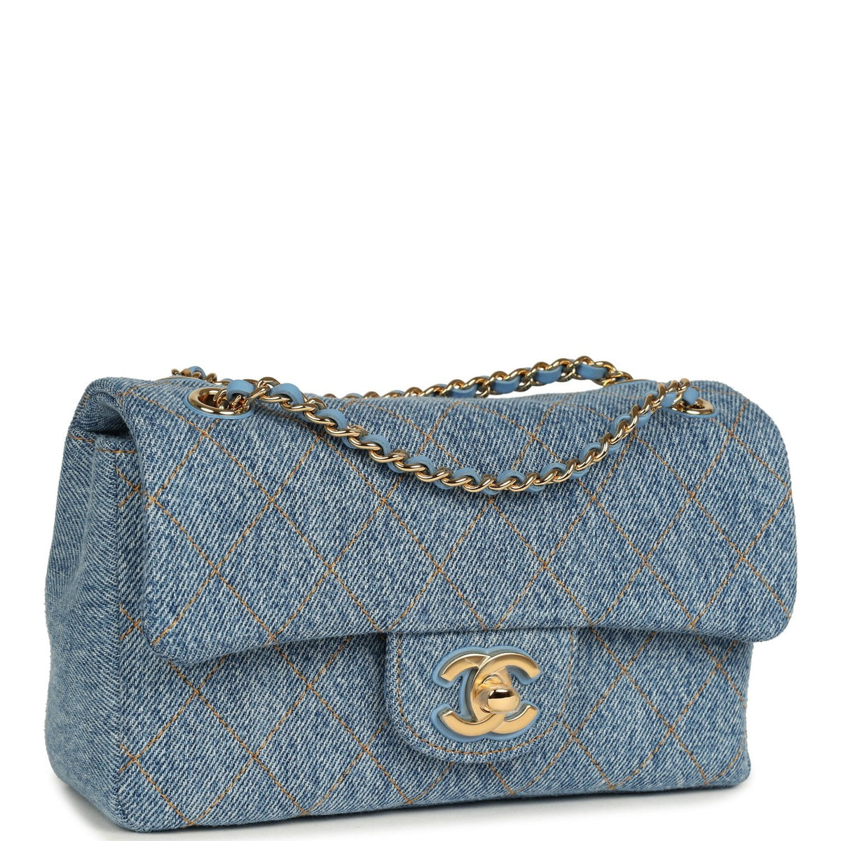 Chanel Mini "Souplissimo" Flap Bag Blue Denim Gold Hardware