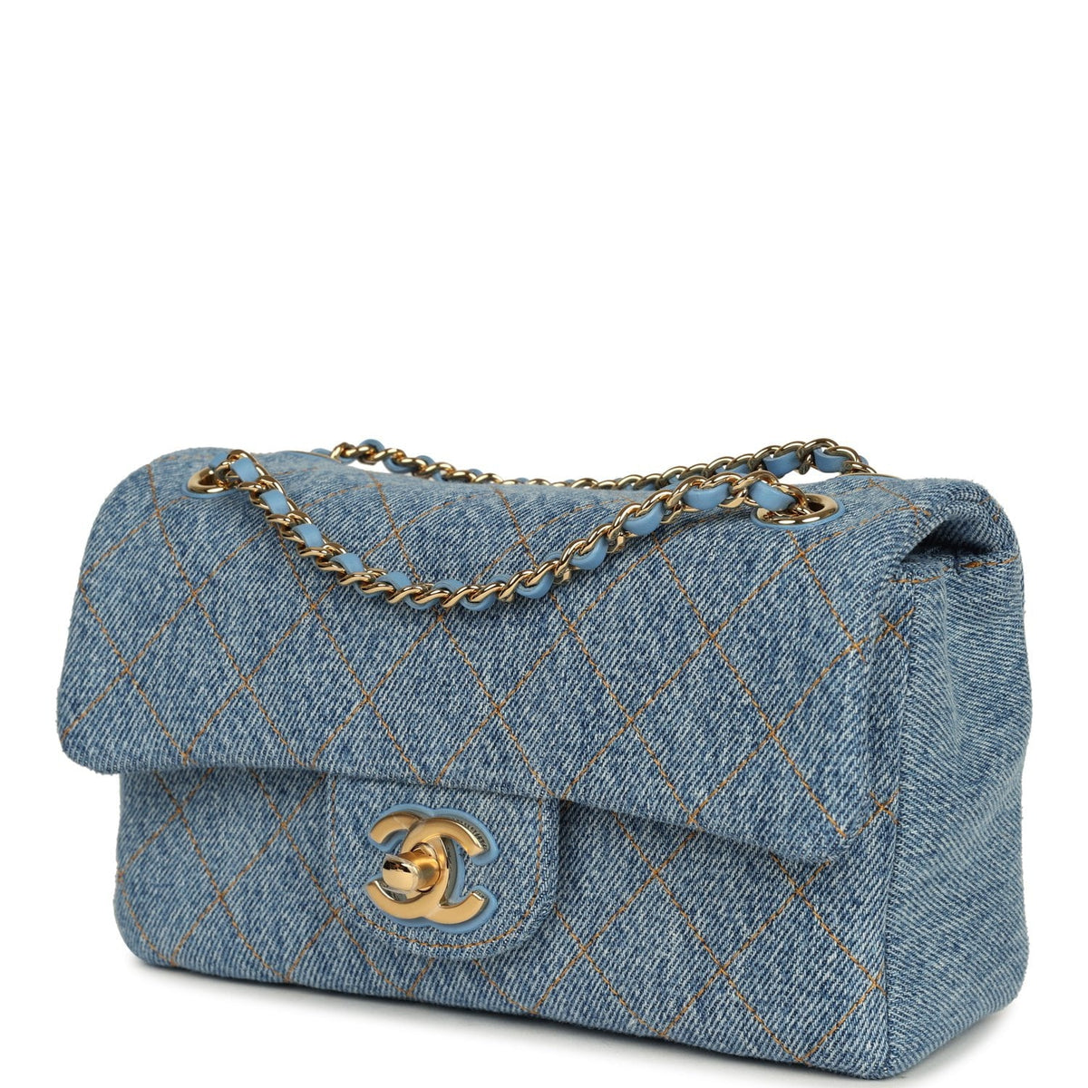 Chanel Mini "Souplissimo" Flap Bag Blue Denim Gold Hardware