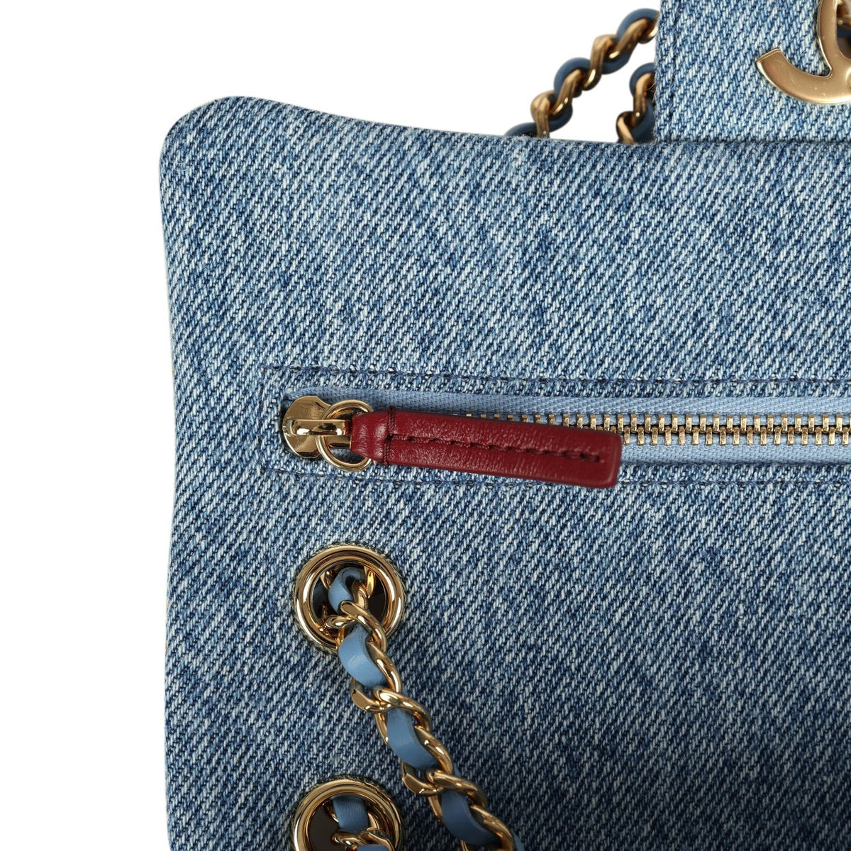 Chanel Mini "Souplissimo" Flap Bag Blue Denim Gold Hardware