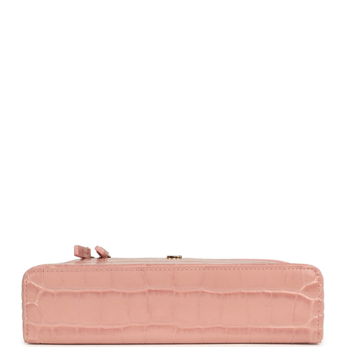 Chanel Top Handle Long Vanity Case with Chain Pink Croc Embossed Calfskin Gold Hardware