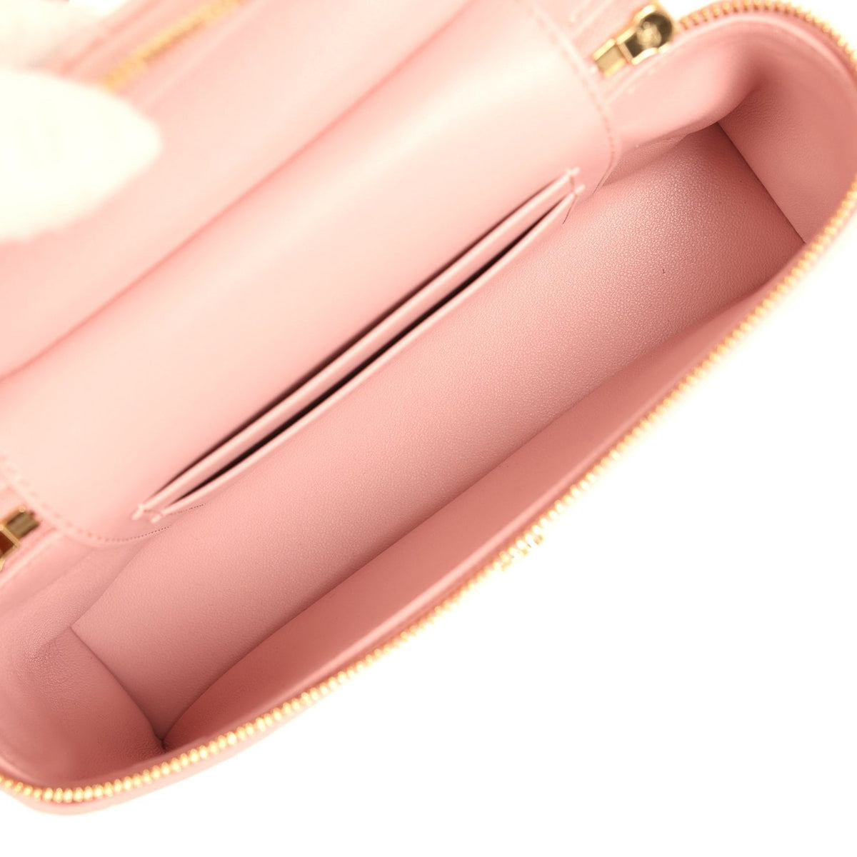 Chanel Top Handle Long Vanity Case with Chain Pink Croc Embossed Calfskin Gold Hardware