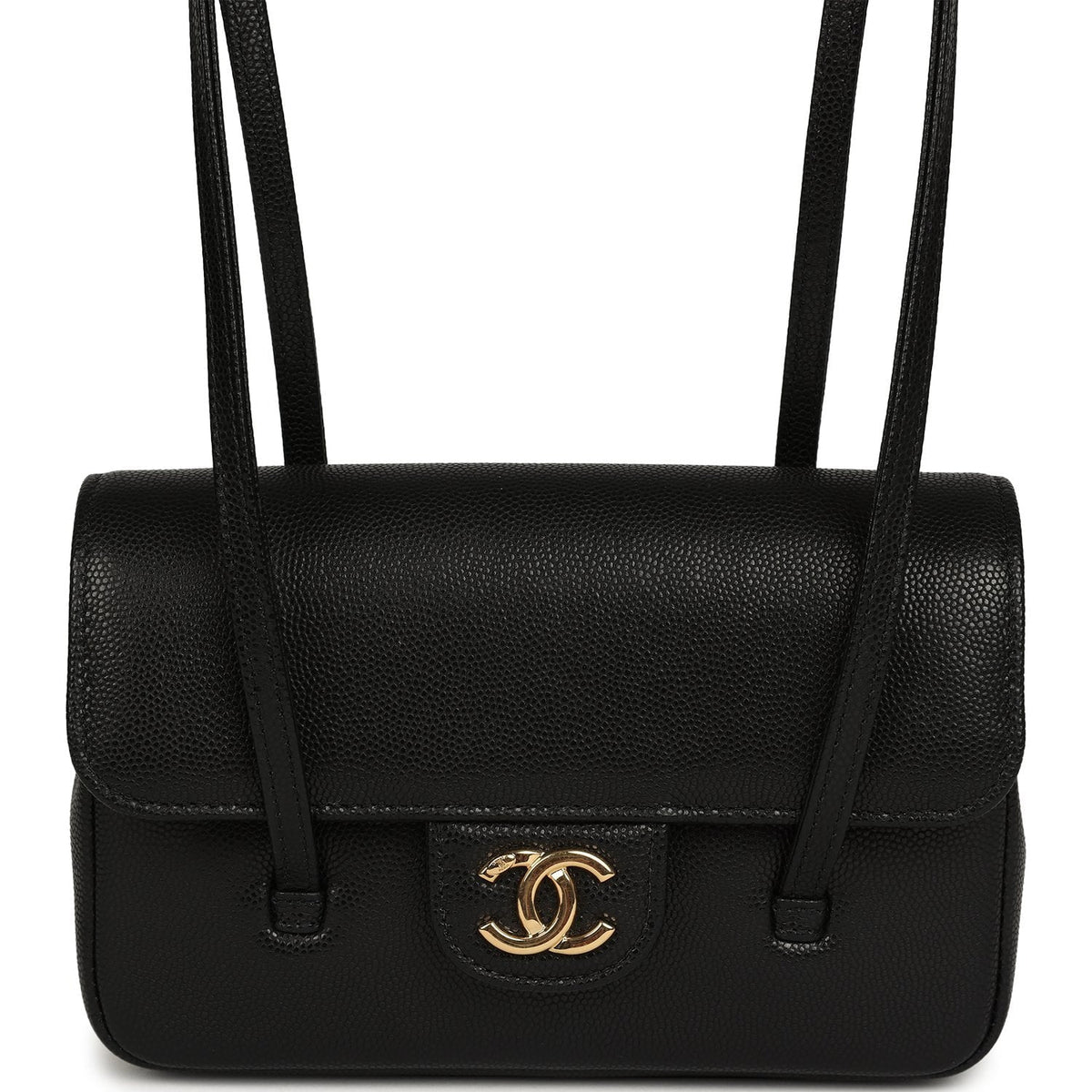 Chanel Mini Preppy Coco Clutch with Straps Black Shiny Caviar Brushed Gold Hardware