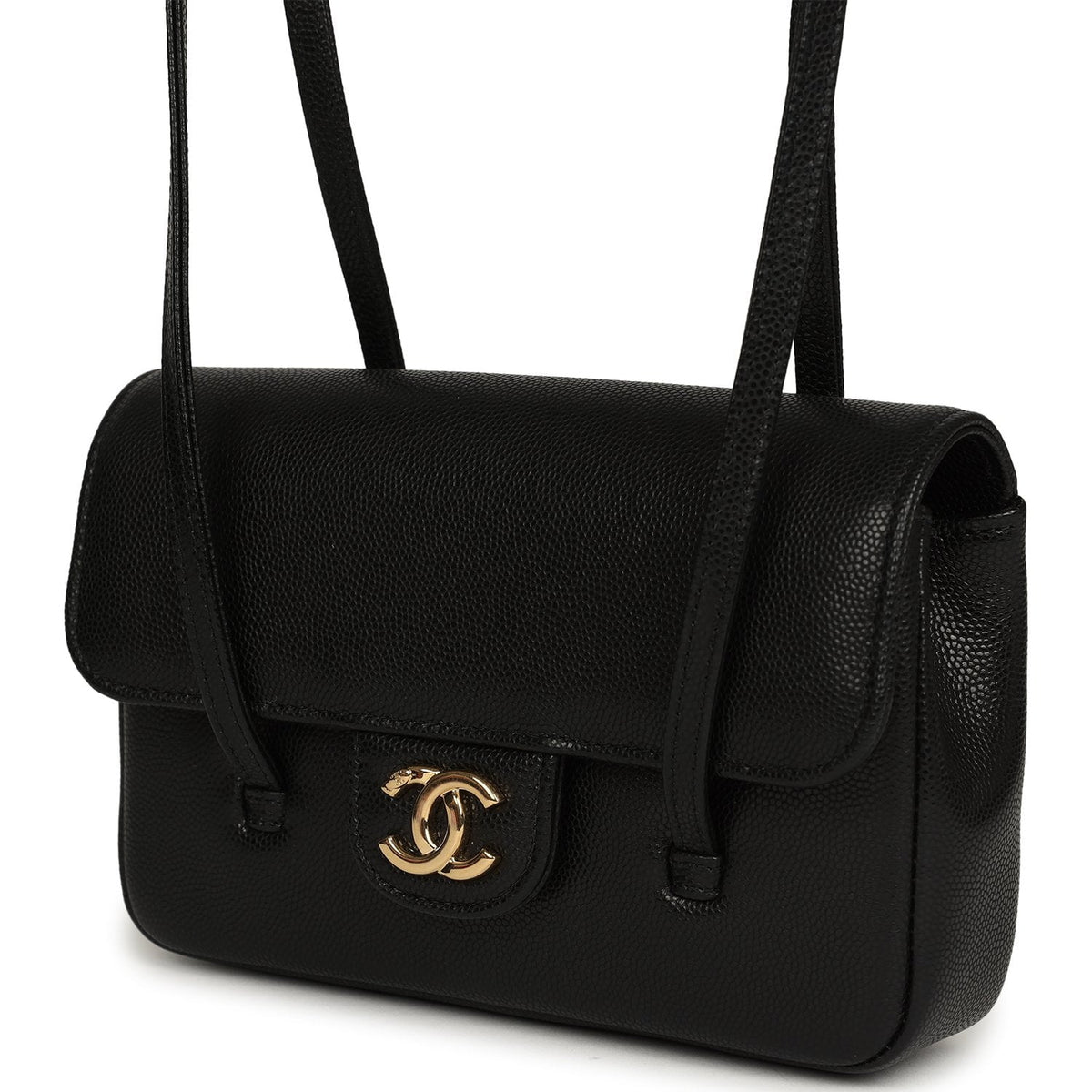 Chanel Mini Preppy Coco Clutch with Straps Black Shiny Caviar Brushed Gold Hardware
