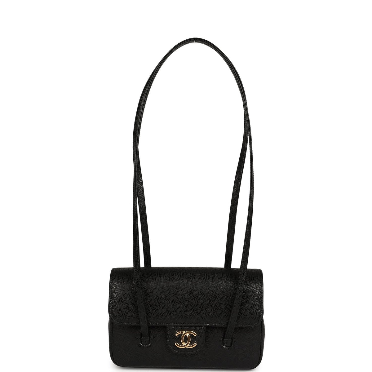 Chanel Mini Preppy Coco Clutch with Straps Black Shiny Caviar Brushed Gold Hardware