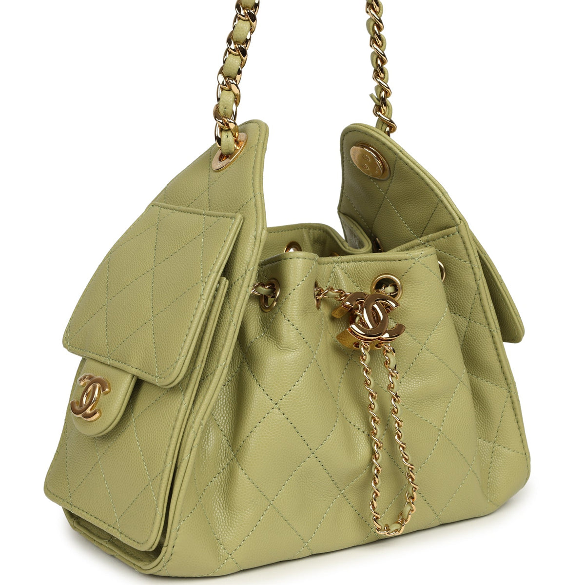Chanel Mini 25 Hobo Bag Green Caviar Gold Hardware