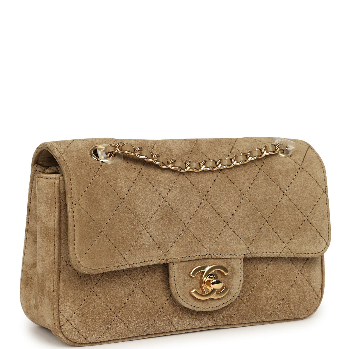Chanel Mini "Souplissimo" Flap Bag Beige Suede Gold Hardware