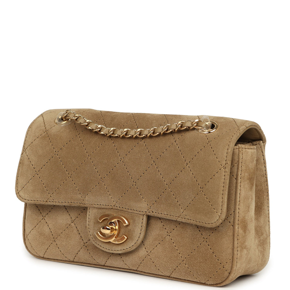 Chanel Mini "Souplissimo" Flap Bag Beige Suede Gold Hardware