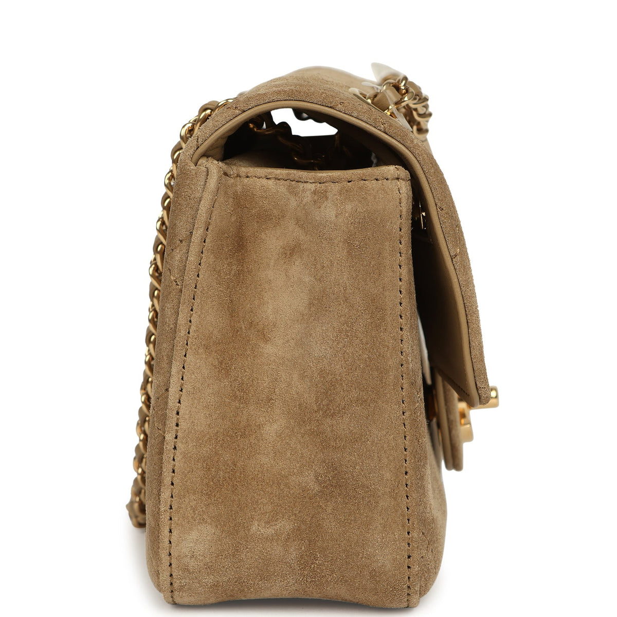 Chanel Mini "Souplissimo" Flap Bag Beige Suede Gold Hardware