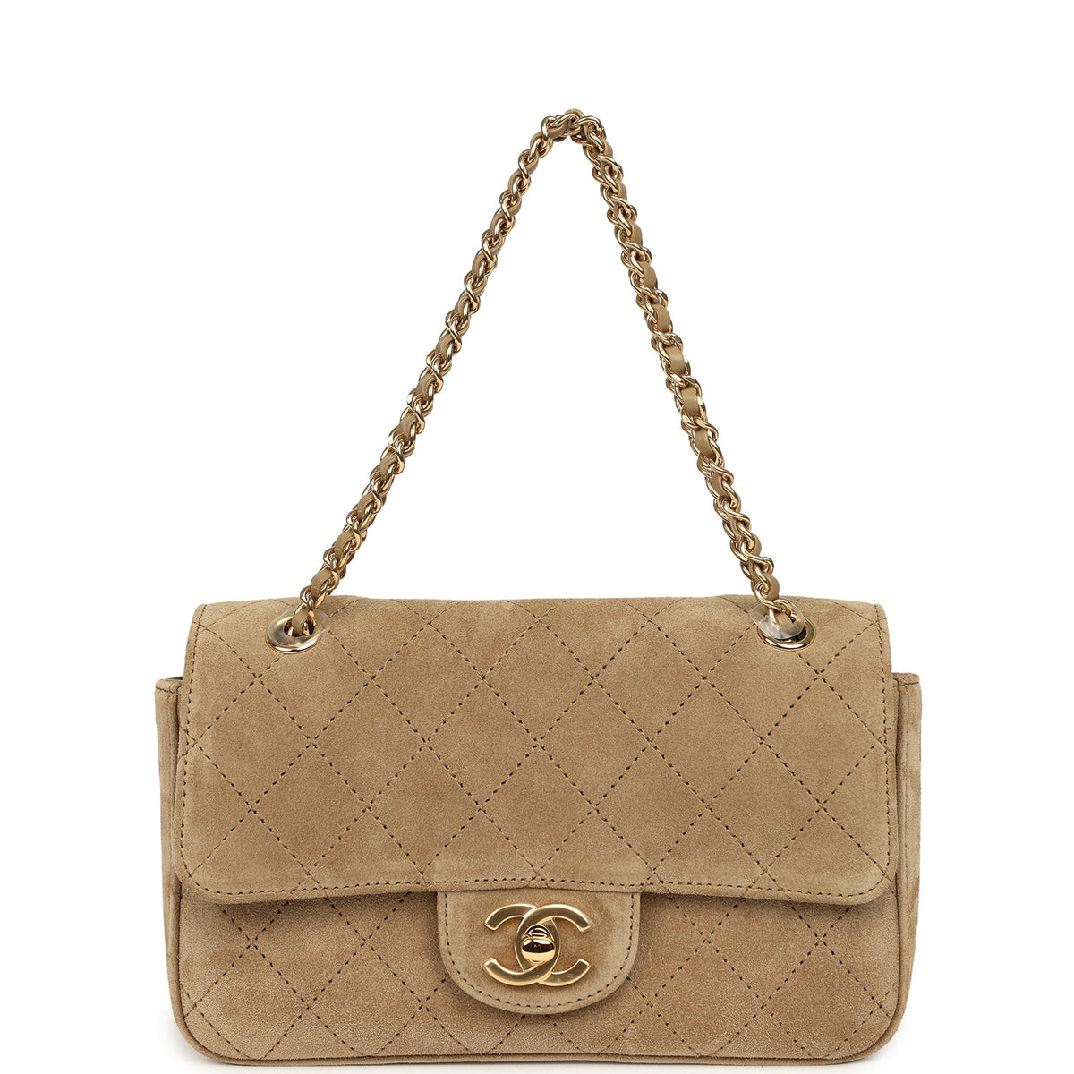 Chanel Mini "Souplissimo" Flap Bag Beige Suede Gold Hardware