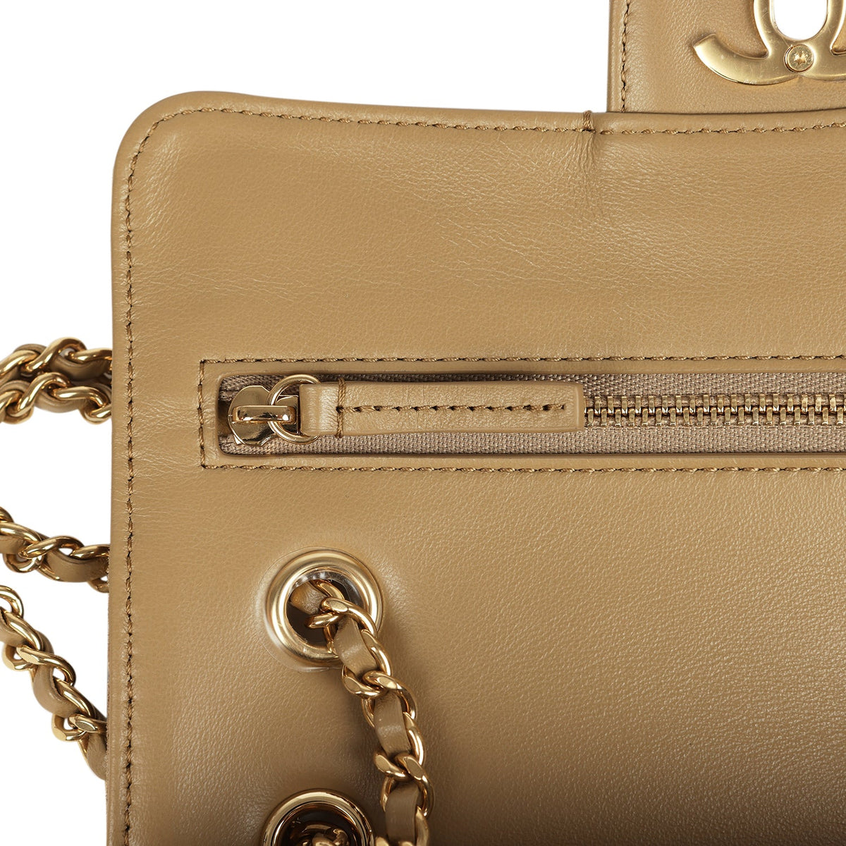 Chanel Mini "Souplissimo" Flap Bag Beige Suede Gold Hardware